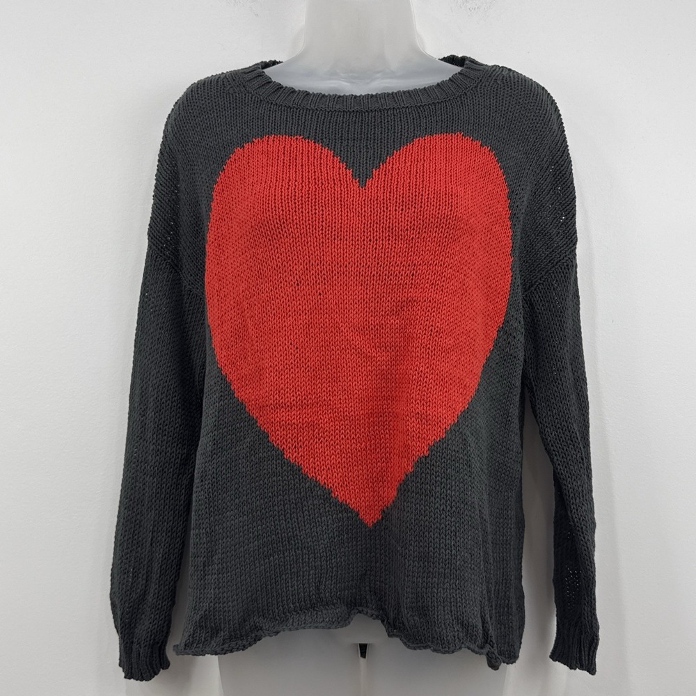 Wooden Ships Heart Crew Sweater XS Open Knit Crochet Breathable Grunge
